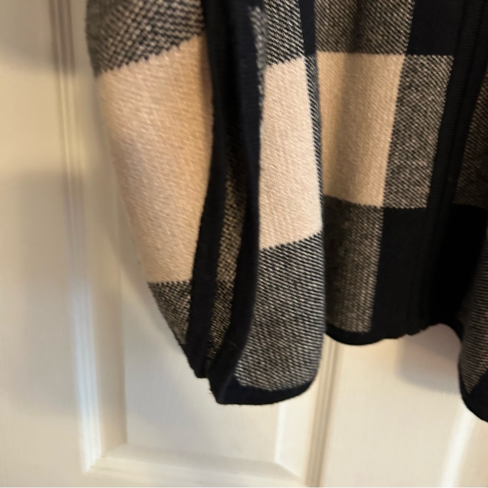 Jones New York cream black check poncho cotton wool blend with zipper size S/M - Picture 5 of 9